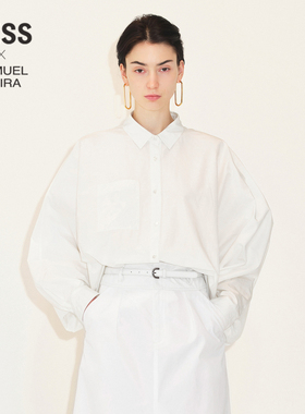 【LESS×Samuel】慵懒风休闲简约白色宽松长袖衬衫2M8213000
