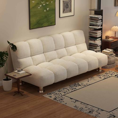 沙发床客厅直排奶油风高靠背家用卧室小户型伸缩两用棉麻布艺沙发