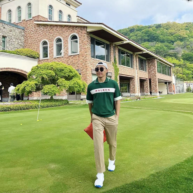 韓版malbon高爾夫球短袖拼接上衣