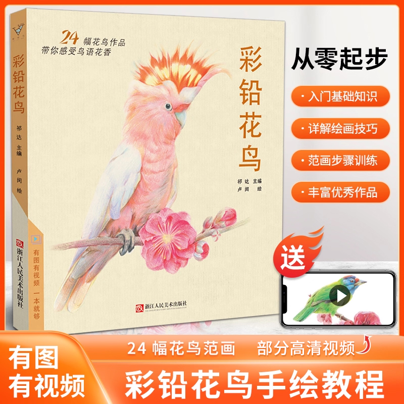 彩铅花鸟 彩色铅笔画画书零基础入门教程手绘初学者自学教材美术绘画超写实技法绘画植物草对照临摹范本花之绘经典教学涂色书籍