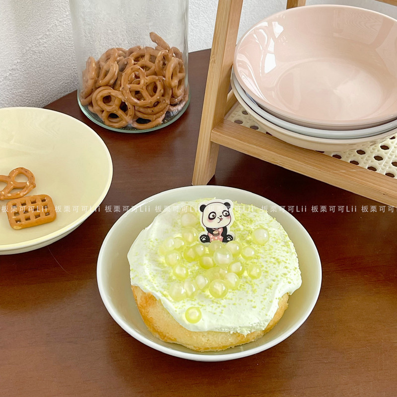 精致漂亮的盘子家用陶瓷早餐盘in风点心碟高颜值糖果色蛋糕甜品盘