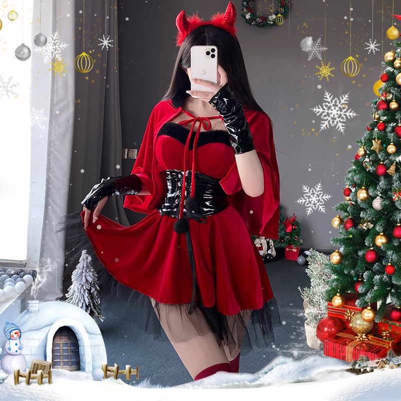 坏小喵 甜辣小恶魔套装圣诞节万圣节红色战衣cosplay制服摇铃变装