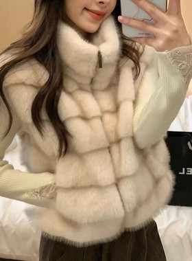 轻奢小众设计感环保水貂毛毛马甲女坎肩立领冬季新款皮草无袖外套