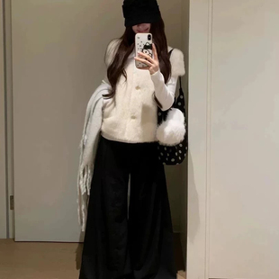 温柔韩系风仿水貂毛翻领马甲女短款百搭宽松环保皮草外套毛茸茸冬