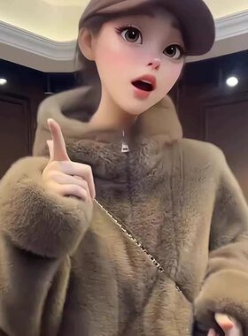 水貂绒连帽短款加厚2025年冬季新款女白色小个子环保毛毛皮草外套