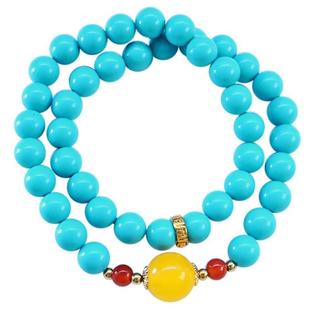 民族高级复古绿松石多圈手串圆形} 风蜜蜡松手蒙古链气质手饰女款