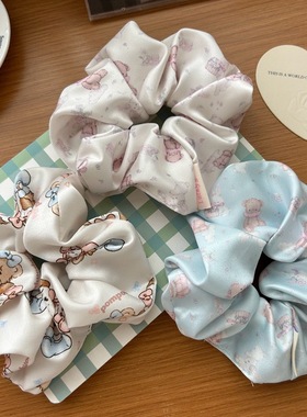 Raffia韩国可爱卡通印花大肠发圈绸缎玩偶兔子小熊甜妹马尾发绳