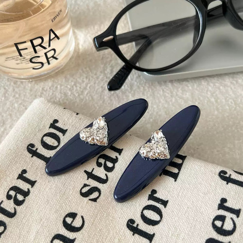 深蓝色醋酸银色爱心鸭嘴夹