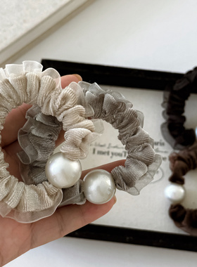 Raffia丝绒小肠圈网纱珍珠花边小号发圈发饰弹力低马尾气质发绳
