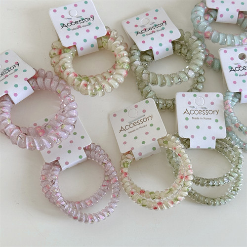 Raffia小清新风电话线发圈女甜美可爱日常高弹发绳浅色发饰2条装