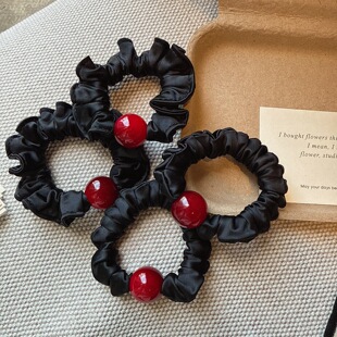 Raffia渐变红珠子面膜发圈丸子头低扎马尾头绳头饰高弹力日常百搭