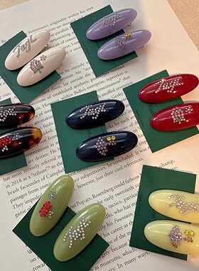 Raffia水果发夹tagi字母对夹醋酸水钻鸭嘴夹可爱复古发卡刘海夹