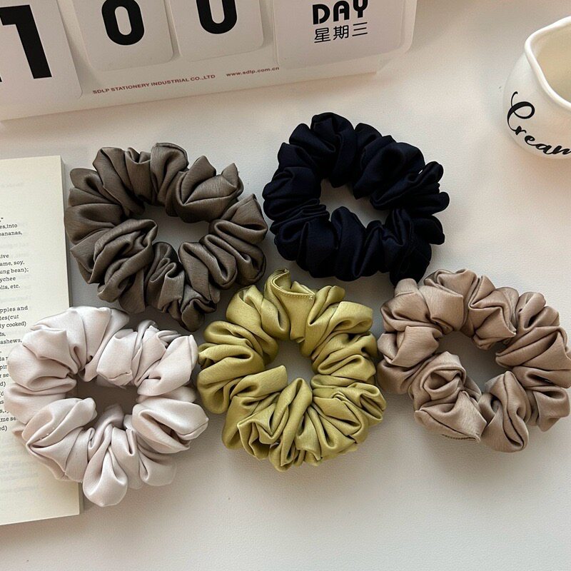 Raffia纯色褶皱缎面大肠发圈高弹力品质气质简约净版扎头绳发绳