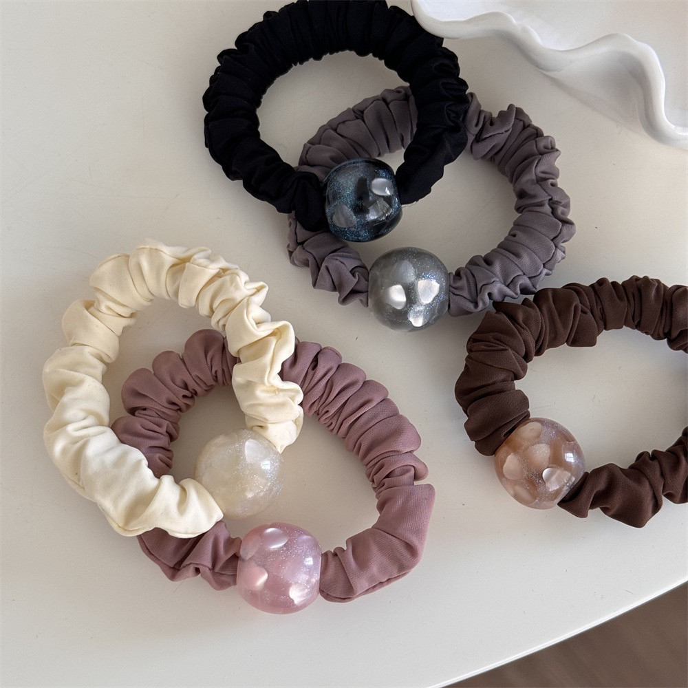 Raffia褶皱面膜小肠发圈高弹力亮珠简约百搭马尾头饰扎头发饰女