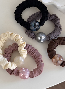 Raffia褶皱面膜小肠发圈高弹力亮珠简约百搭马尾头饰扎头发饰女