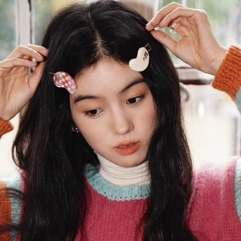 Raffia可爱复古醋酸发卡边夹腰果刘海夹时尚彩色鸭嘴夹发饰发夹