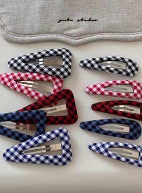 Raffia韩系格纹布艺三角BB发夹掰掰夹格子刘海夹学院风侧边夹发饰