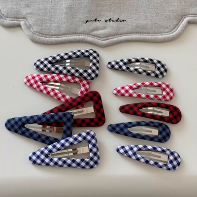 韩系格纹布艺三角BB发夹