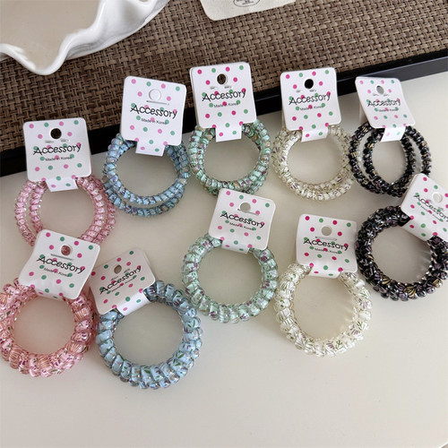 Raffia碎花系电话线发圈扎头发头绳细款甜美清新电话圈头饰2条装