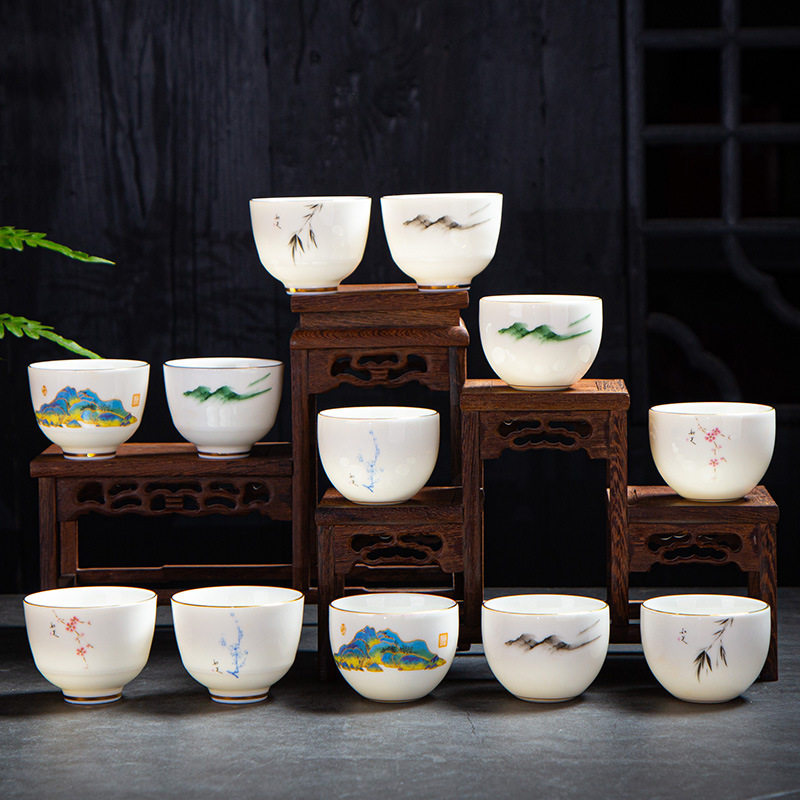 羊脂玉茶杯不倒杯陶瓷功夫茶具品茶杯