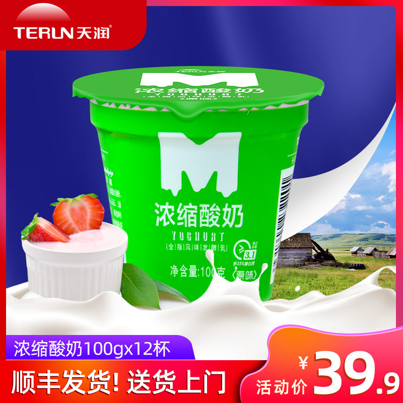 天润浓缩酸奶100gx12杯装配餐牛奶原味风味发酵乳低温网红新疆奶