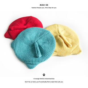 猫哥儿童时尚2024春秋冬帽子新款针织可爱猫耳朵男女宝宝毛线帽子