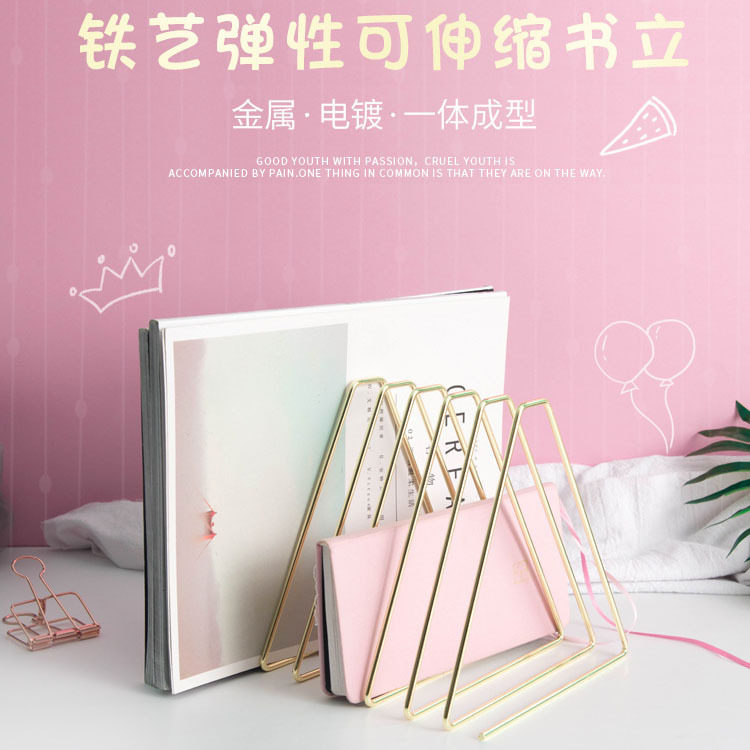 小型铁艺弹性书立架可伸