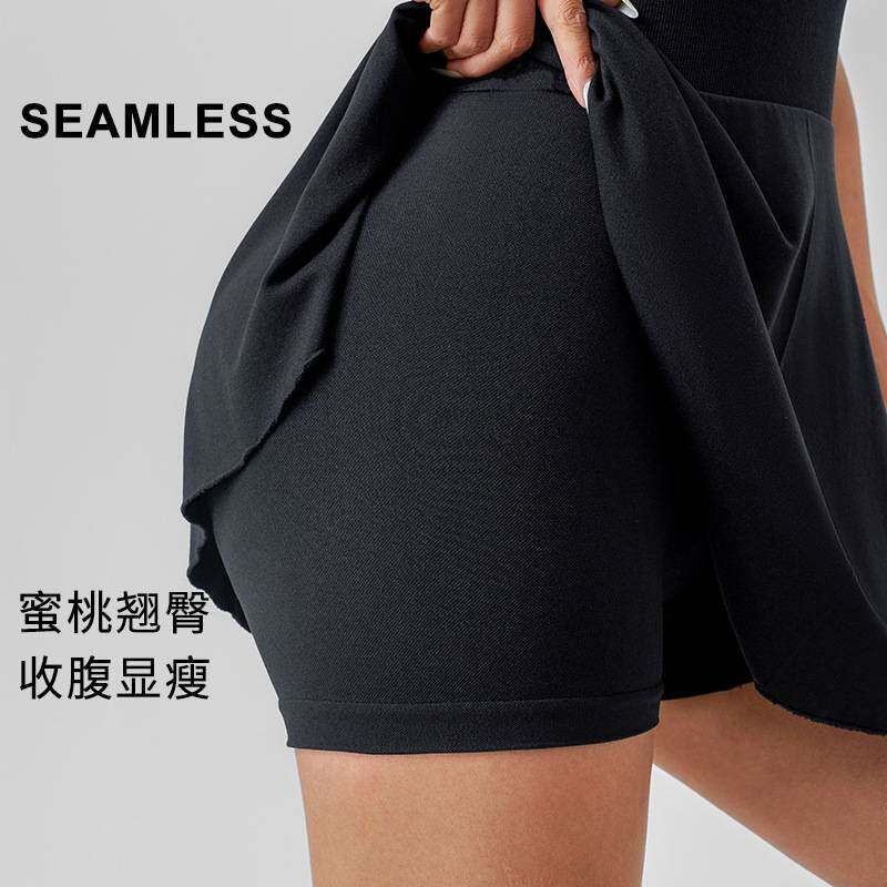 2024新款瑜伽服女士吊带网球裙健身运动假两件短裤一体式连衣裙