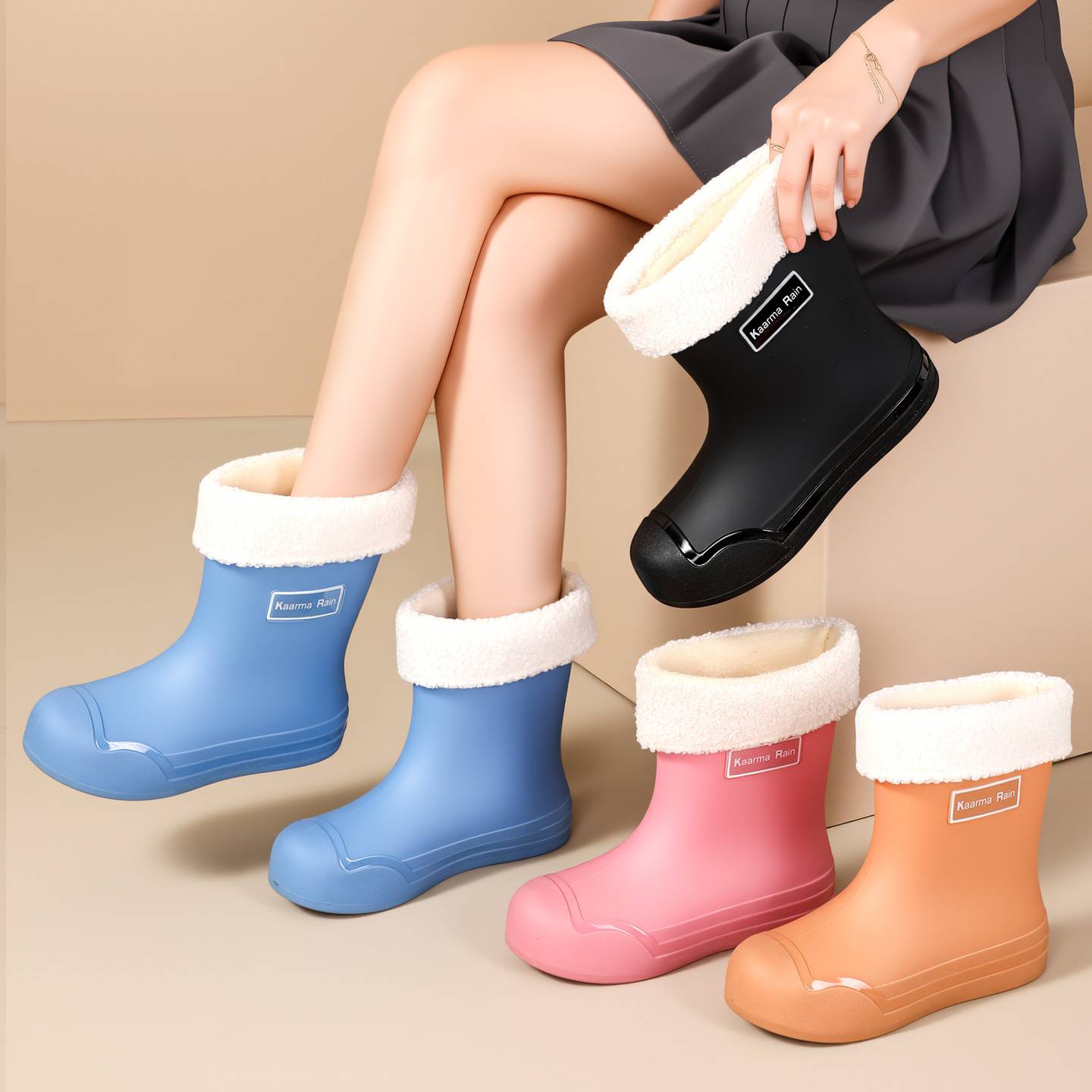 雨鞋女款网红外穿中筒松紧口雨靴平底胶鞋工作防滑女学生赶海水鞋