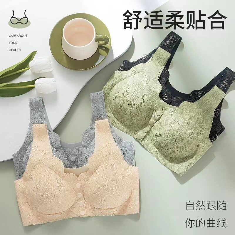 爆款中老年妈妈款前开扣内衣薄款夏季无钢圈文胸女士哺乳胸罩