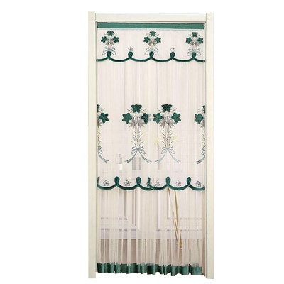 四季通用室内防蚊虫蕾丝隔断纱门帘半遮光双开刺绣挂帘新款免打孔