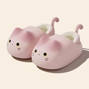 可爱猫咪儿童棉拖鞋冬季新款女孩子包跟加绒保暖室内居家软底棉鞋