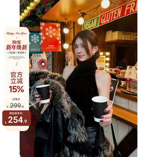 开售 ROUNINAN 26新品 自订大领黑兔绒高领挖肩背心 柔粘