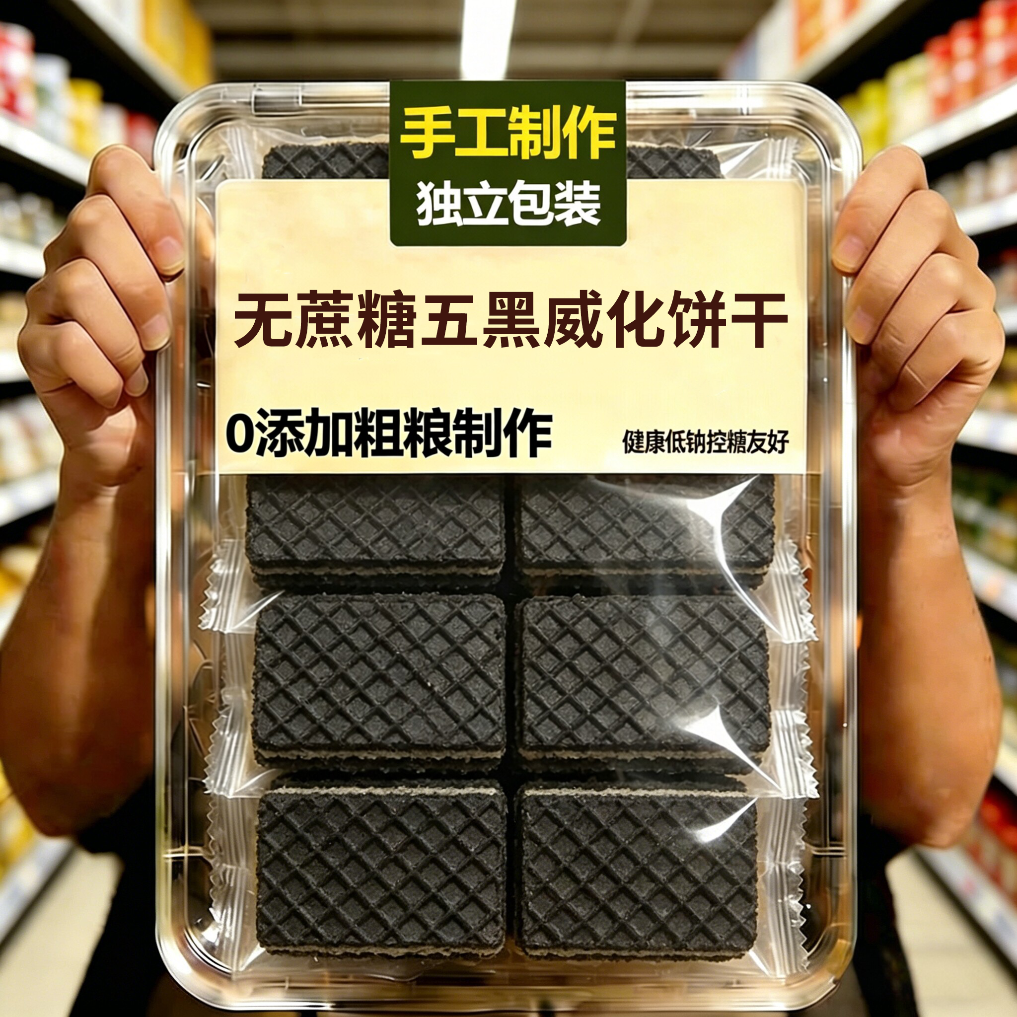 【央妈推荐】五黑威化饼干无蔗糖五黑粗粮代餐黑桑葚枸杞零食wh