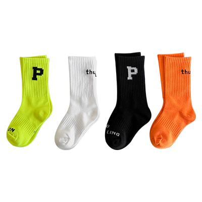 春夏运动吸汗透气亮色儿童袜子