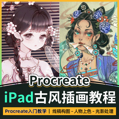 翼狐Procreate教程零基础古风少女头像ipad插画绘制视频课程教学