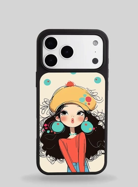 贝雷帽甜妹高铝磨砂磁吸适用苹果iPhone17ProMax防摔手机壳15新款原创设计保护壳可爱全包防摔黑色13/14Pro