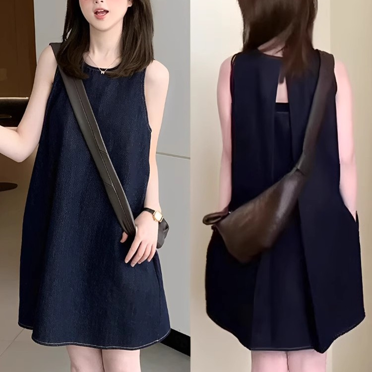 复古港风牛仔无袖背心裙女夏季