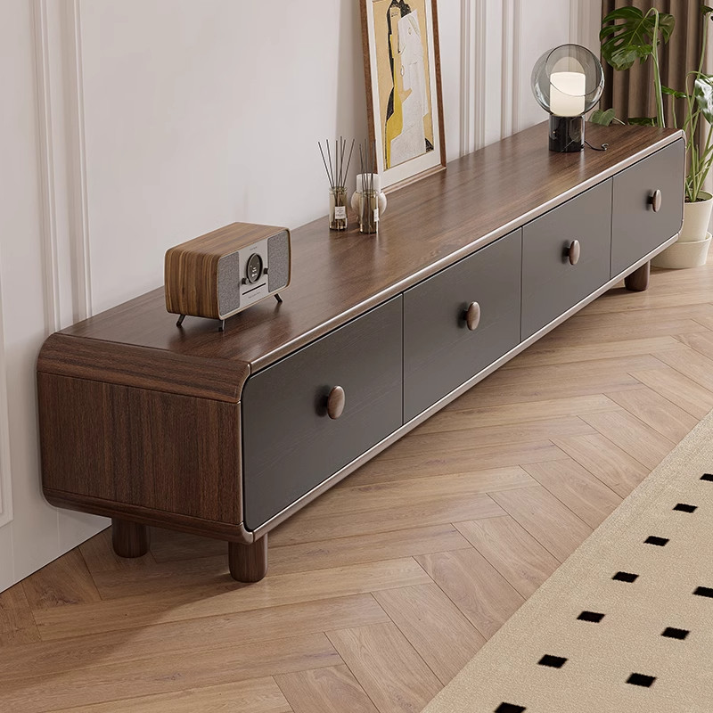 圆角电视机柜茶几组合轻奢现代简约客厅家用小户型落地复古木