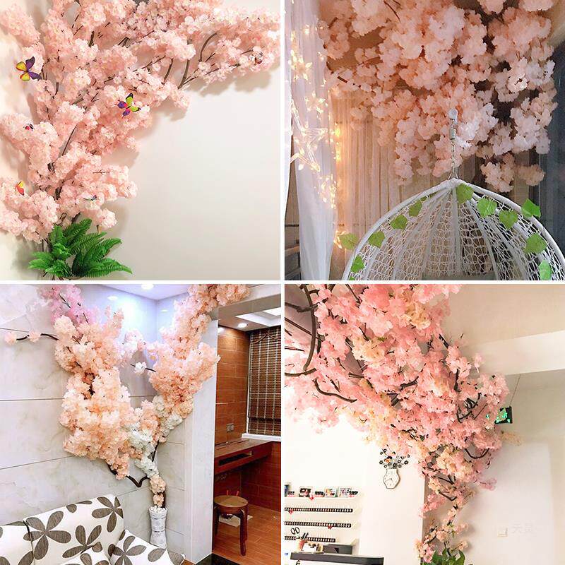 仿真花樱花树塑料假花藤条藤蔓美容院美甲店吊顶阳台下水管道