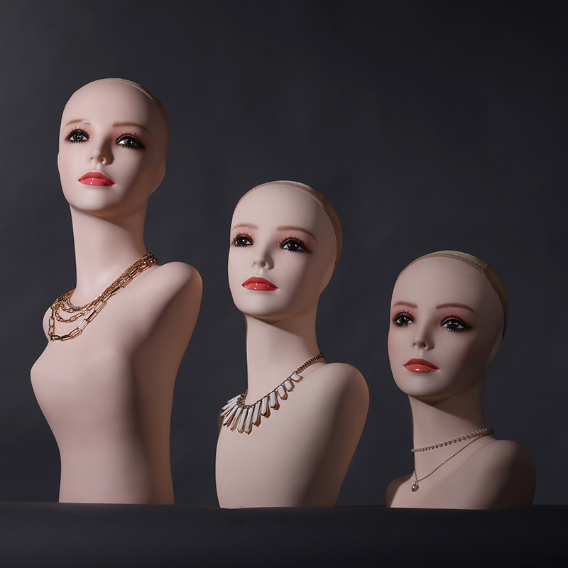 新款模特头 假发头套展示道具支架 出口头模人偶 单肩橱窗模特