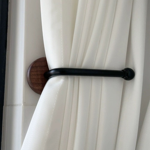 免打孔胡桃木窗帘挂钩新中式原木风无痕绑带固定器浴帘侧钩卡扣