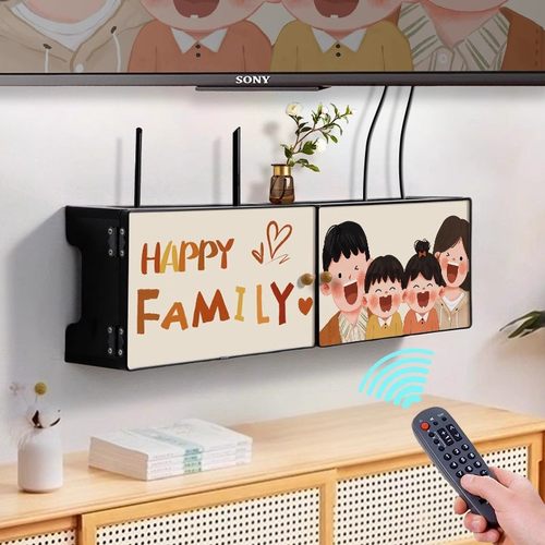 一家四口多功能路由器收纳盒放置架插座上墙置物架免打孔理线器