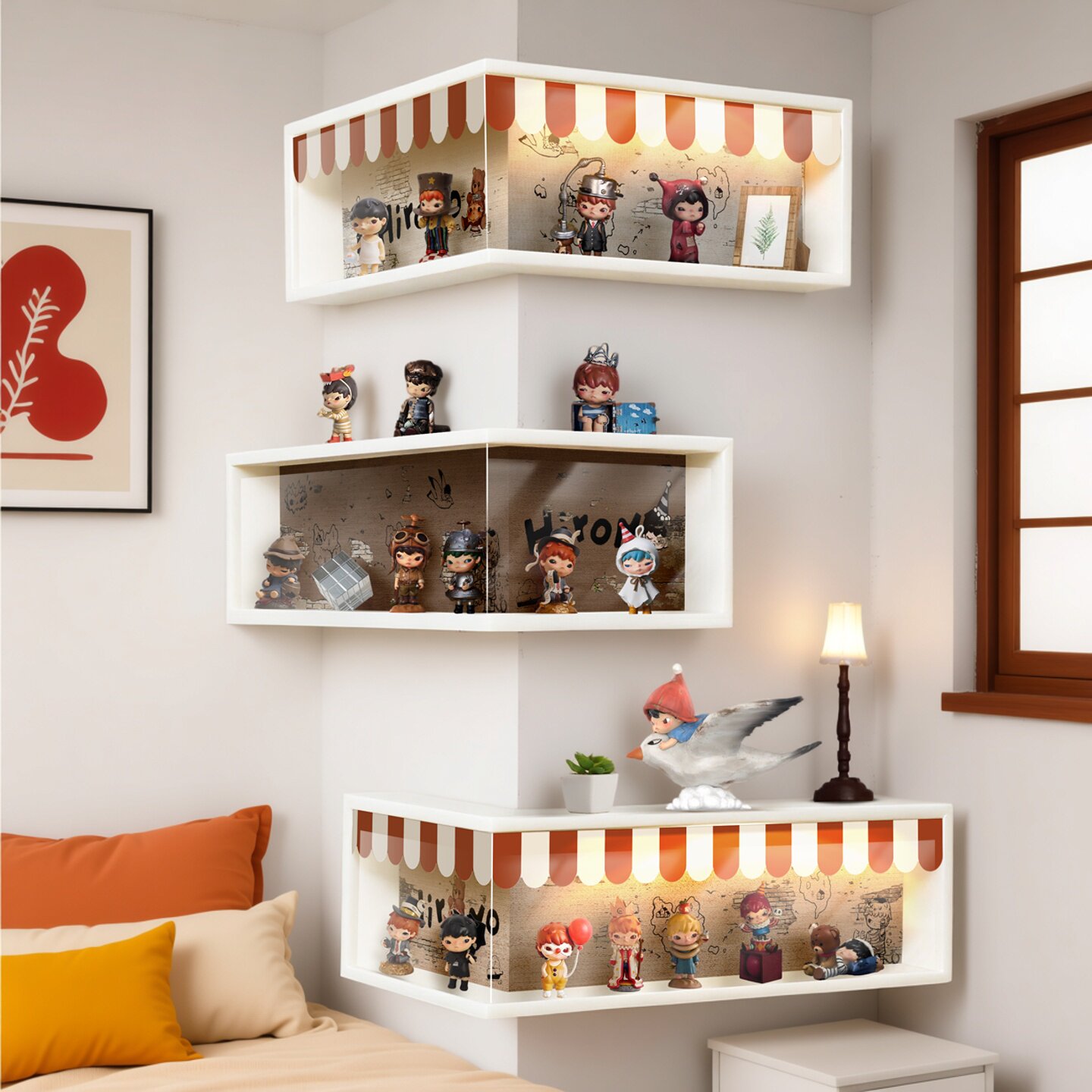 小野展示盒转角盲盒收纳展示架白色挂墙上玩偶公仔小型摆件陈列柜,收纳整理,整理架/置物架/收纳架,淘宝优惠券,粉丝福利购,淘宝优惠卷