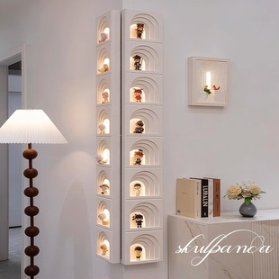 拉布布盲盒转角收纳展示架立体砂岩装饰画DIY手办发光上墙置物架