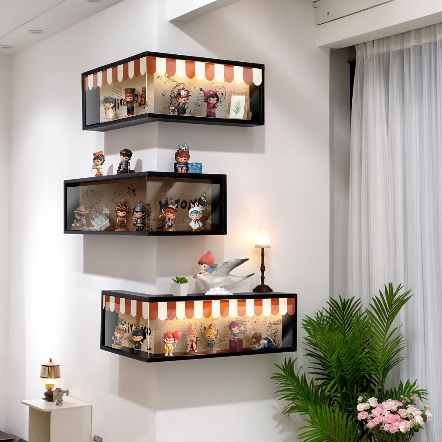 转角盲盒展示架客厅轻奢高级感