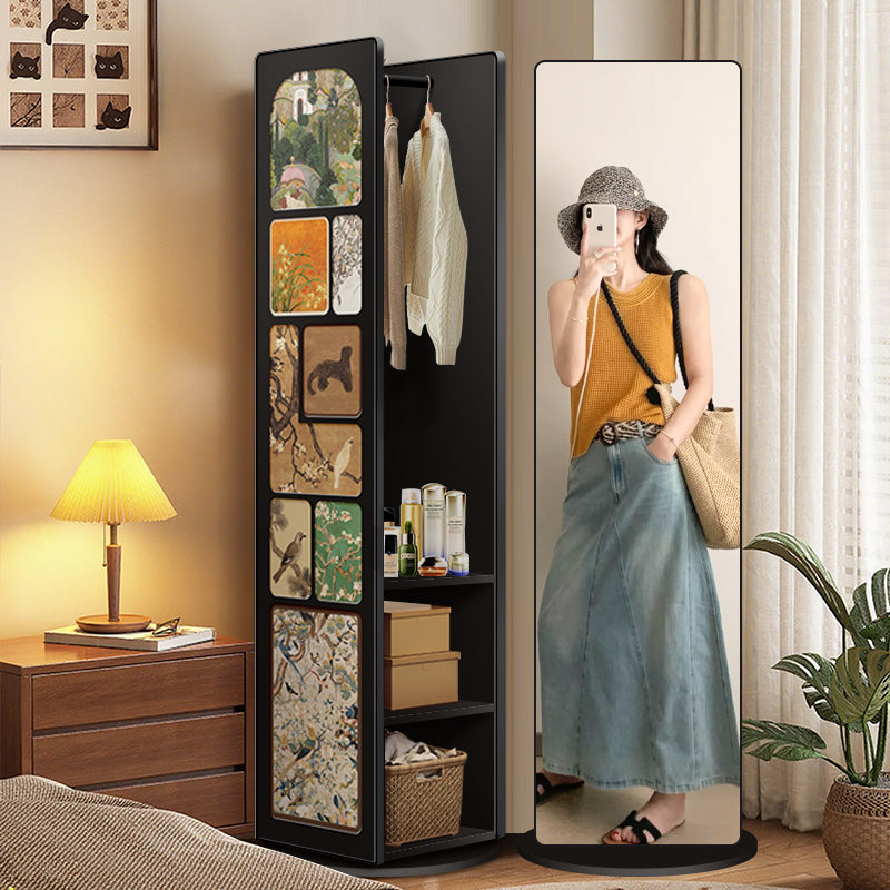 中古风可旋转的穿衣镜衣帽架一体