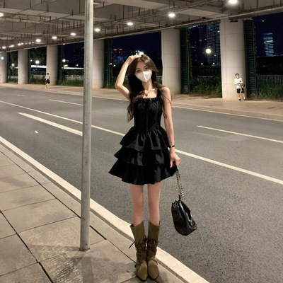 法式黑色吊带连衣裙女202