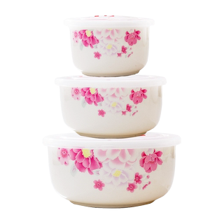 便当盒陶瓷保鲜碗分隔碗小号饭盒冰箱专用防串味圆形密封水果收纳