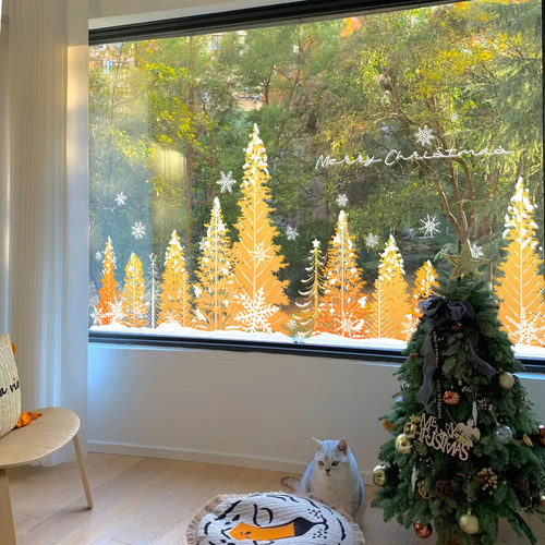 圣诞节装饰玻璃贴纸雪花树